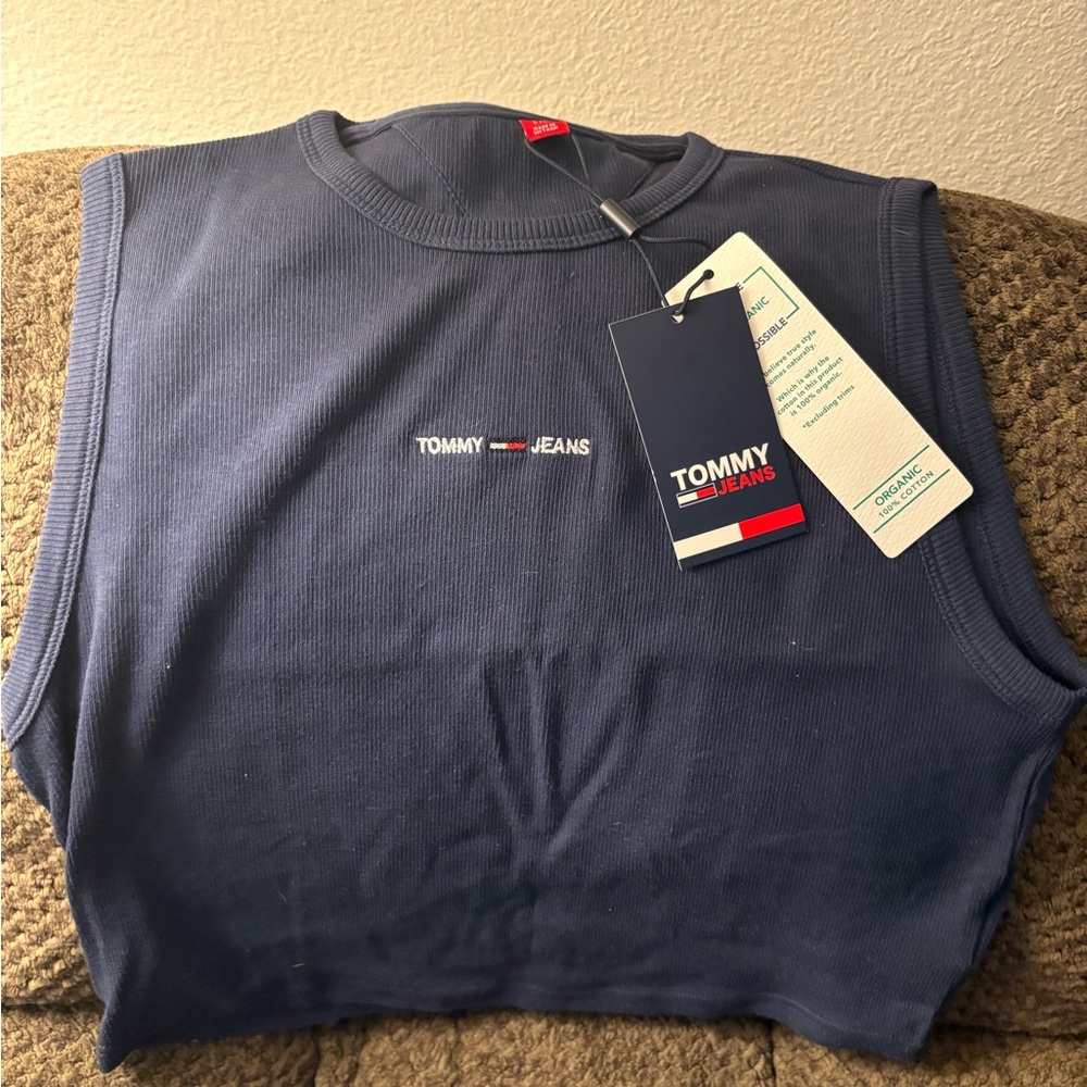 Tommy Hilfiger Blue Sleeveless Crop Muscle Tee